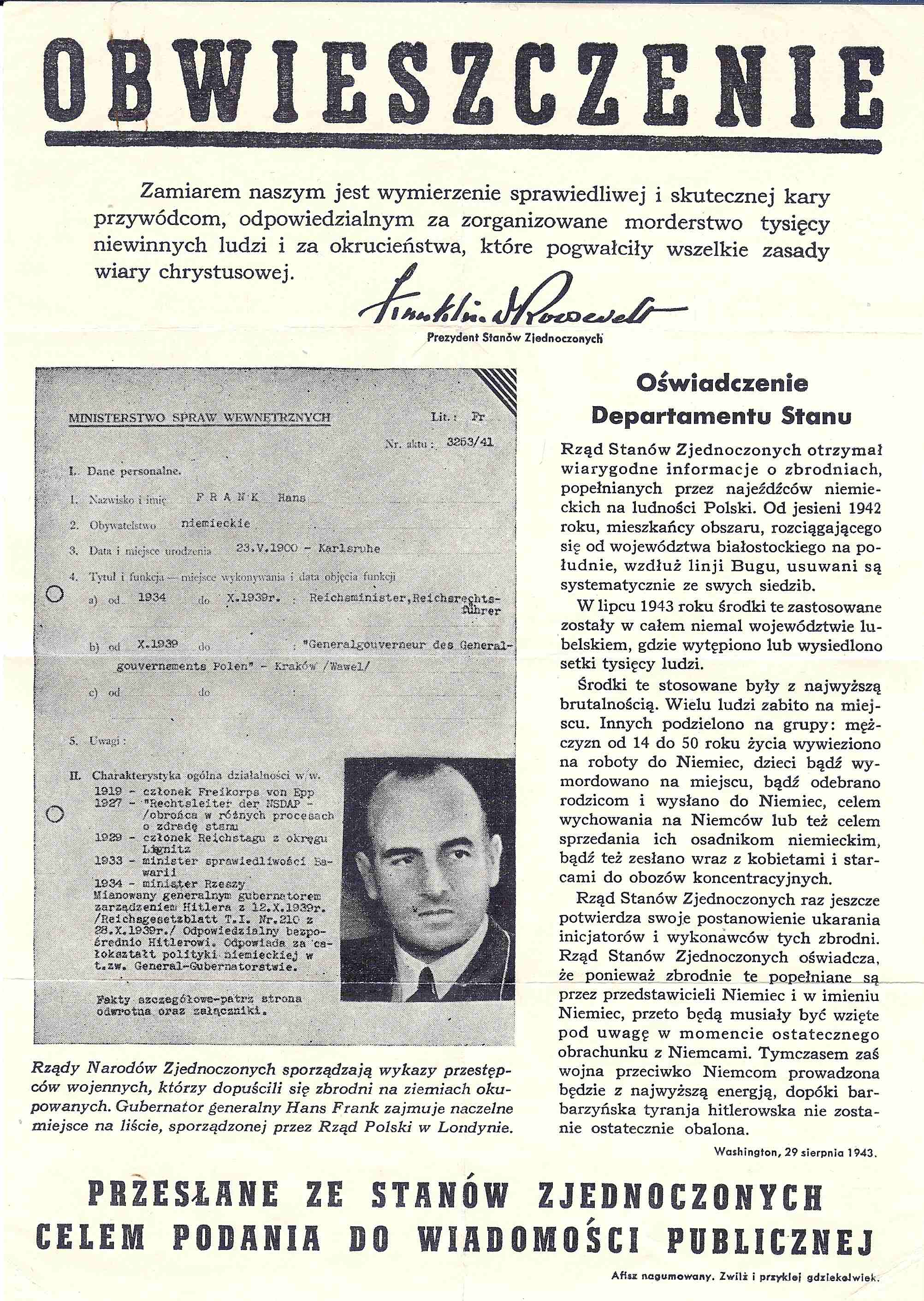 Flugblatt Hans Frank